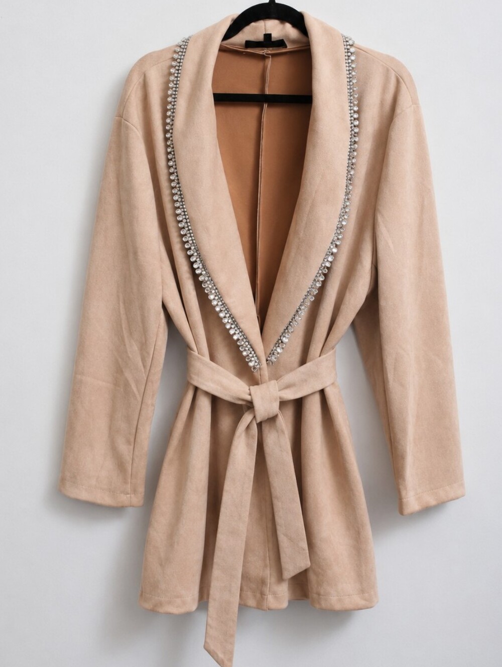 Alice Blue Blush Pink/Beige Faux Suede Crystal Rhinestone Belted Blazer Jacket M